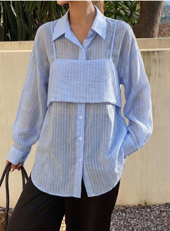 Chemise bleue effet superposé