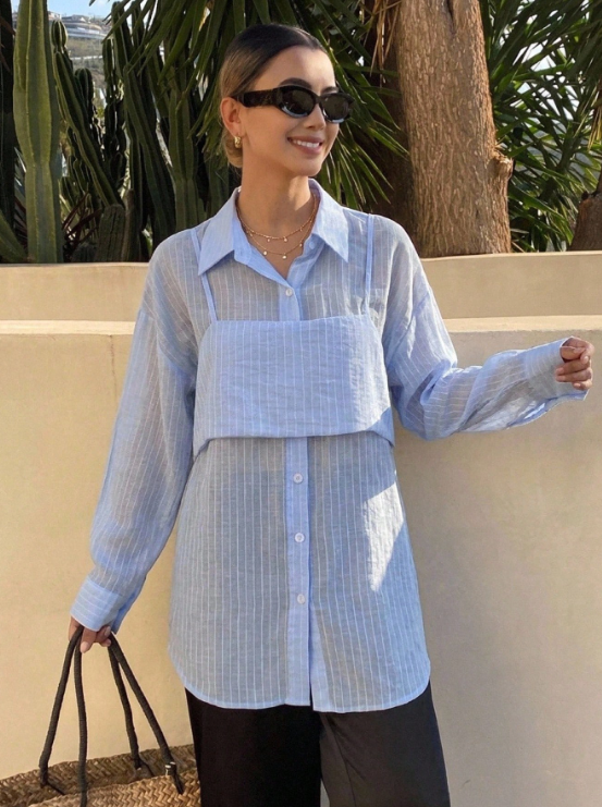 Chemise bleue effet superposé